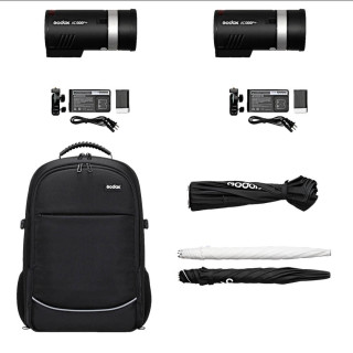 Godox AD300 PRO TTL Kit, mobiler Blitz, 2x Lampen inkl. Rucksack