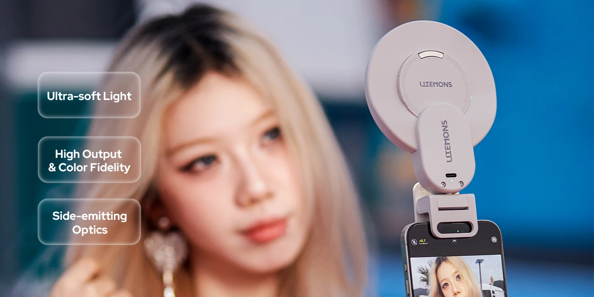 Godox Litemons LR30Bi bi-color smartphone-ledlamp met clip — Mobiel licht met smartphonehouder
